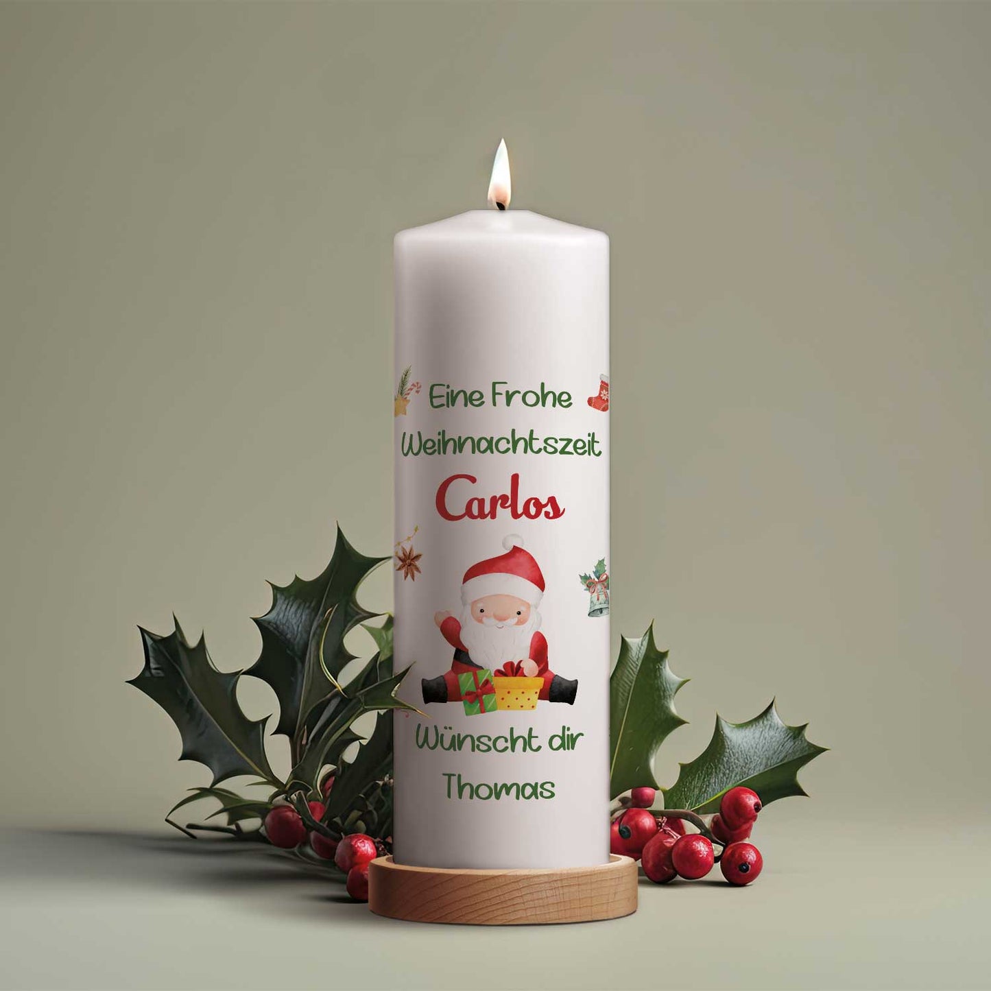 Personalisierte Weihnachtskerze „Fröhliche Weihnachten“ – mit Name