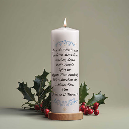 Personalisierte Weihnachtskerze „Engel & Schwalbe“ – Wunschtext