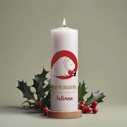 Personalisierte Weihnachtskerze „Eisbär & Pinguin“ – 25 cm
