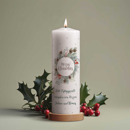 Personalisierte Weihnachtskerze „Natur“ – Wunschtext bis 3 Zeilen
