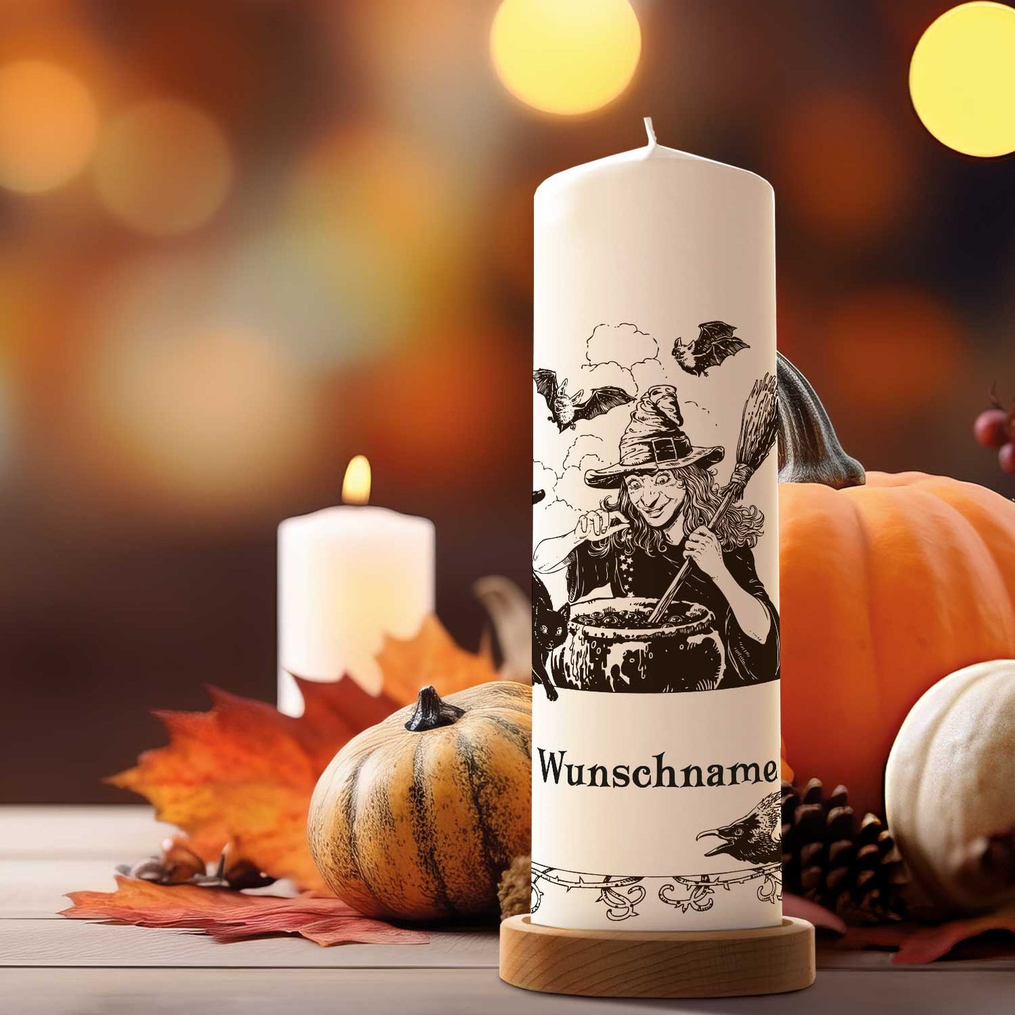 Gepersonaliseerde Heksendrank-kaars als Halloween-tafeldecoratie