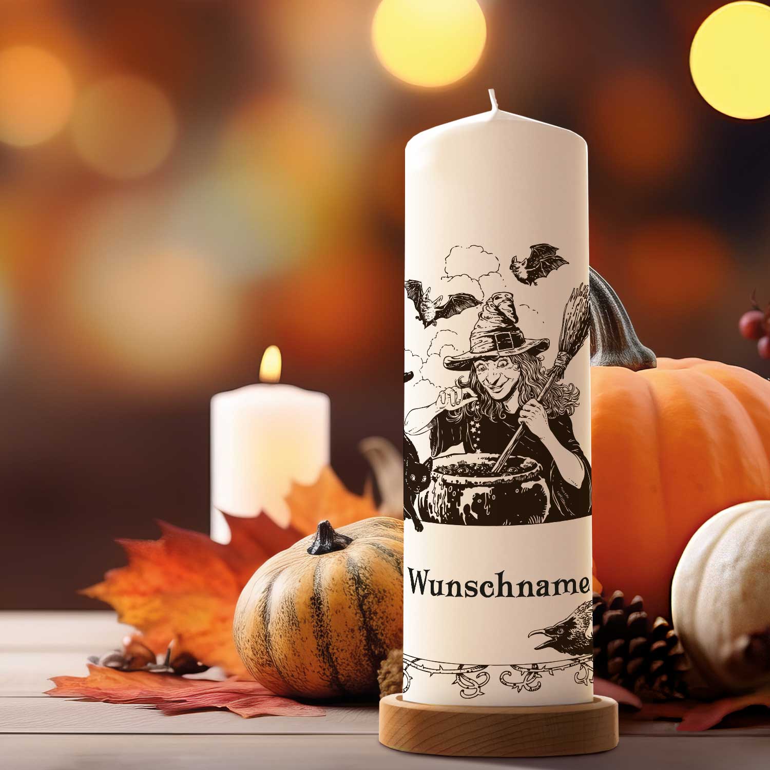 Gepersonaliseerde Heksendrank-kaars als Halloween-tafeldecoratie