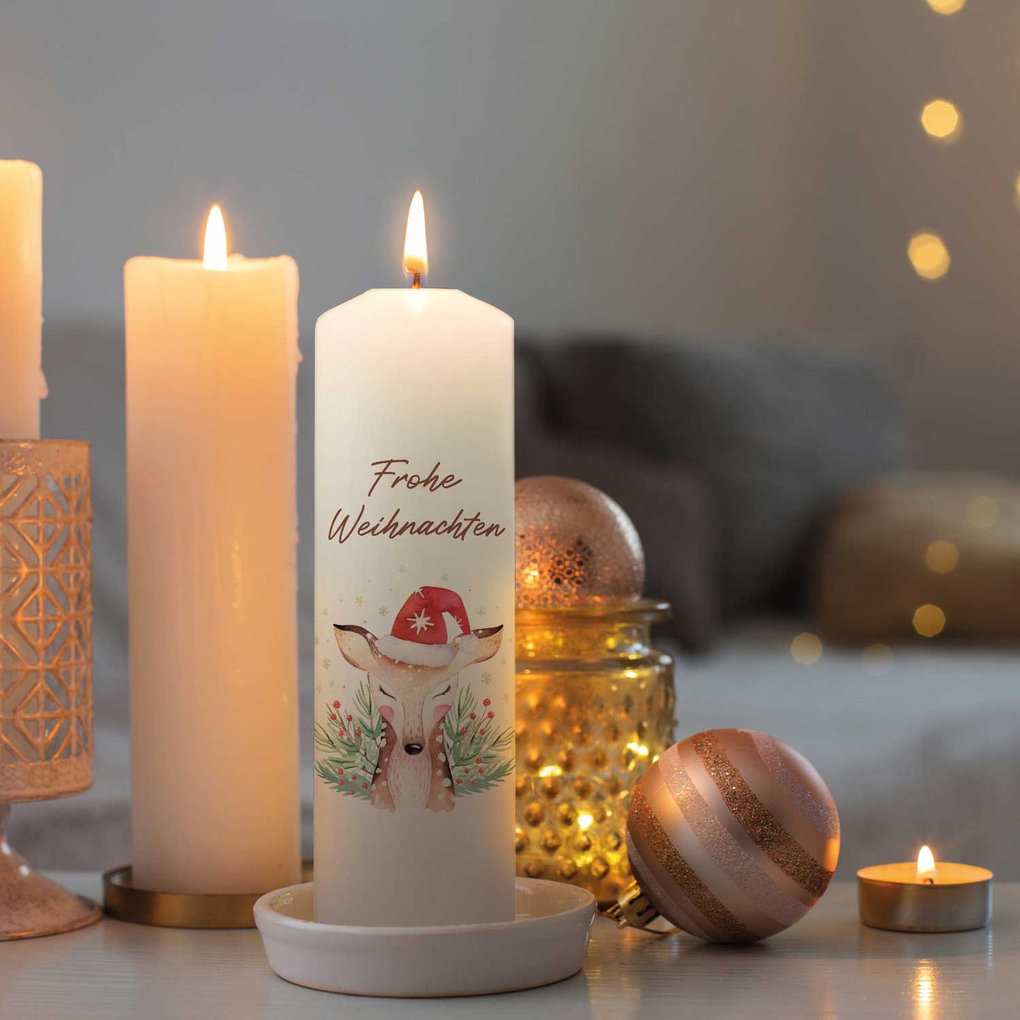 Weihnachtskerze „Reh“ als natürliche Dekoidee für Advent und Weihnachten