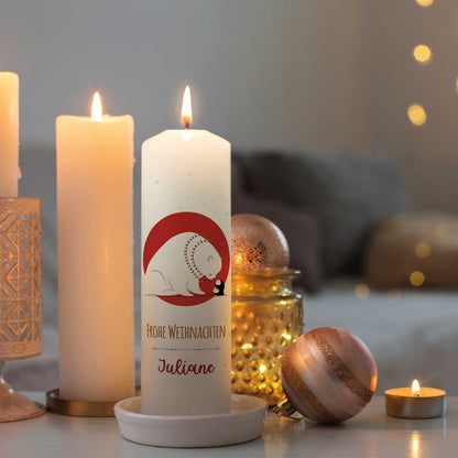 Personalisierte Weihnachtskerze „Eisbär & Pinguin“ – 25 cm