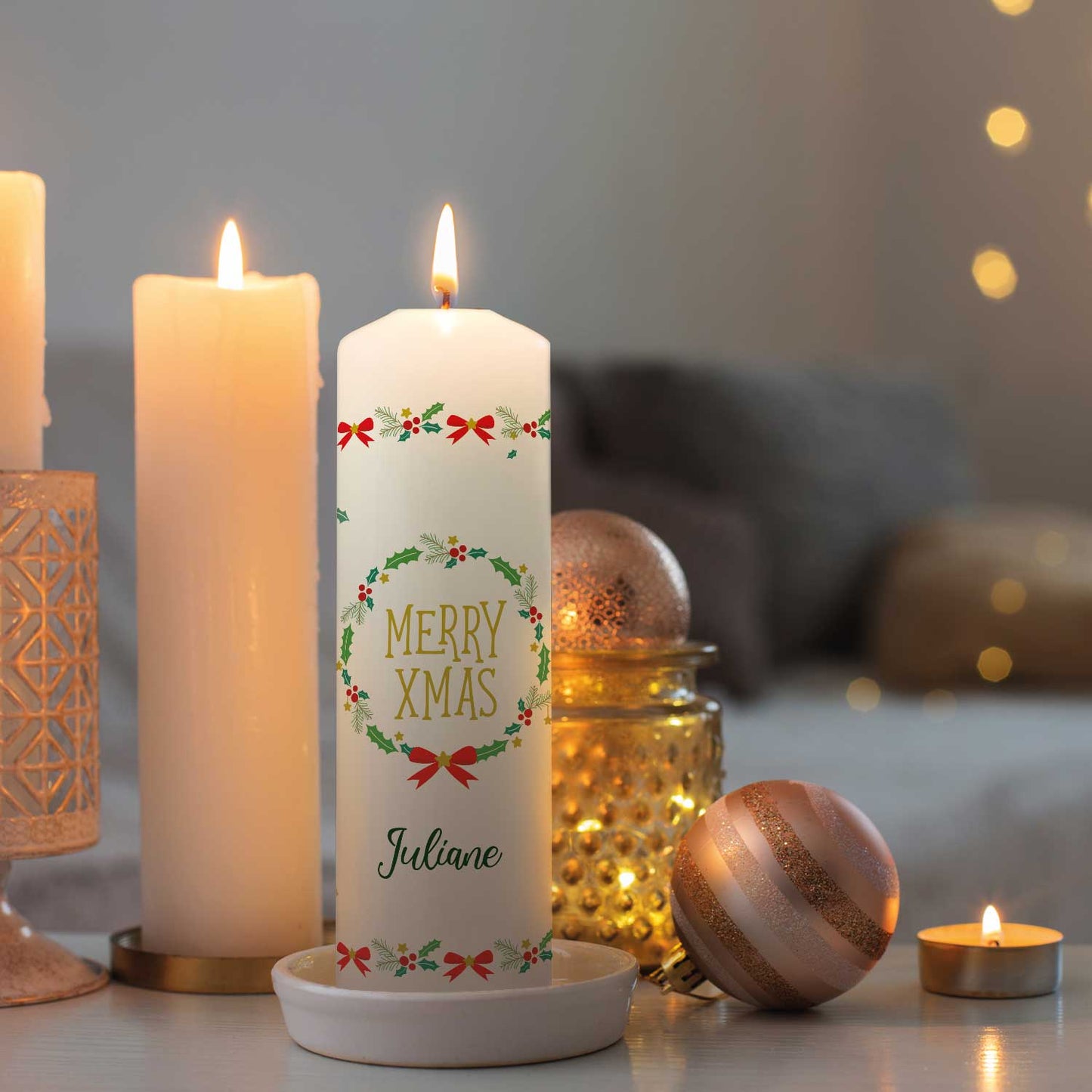 Personalisierte Weihnachtskerze „Classic Merry XMas“ – mit Name