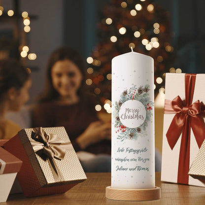 Personalisierte Weihnachtskerze „Natur“ – Wunschtext bis 3 Zeilen