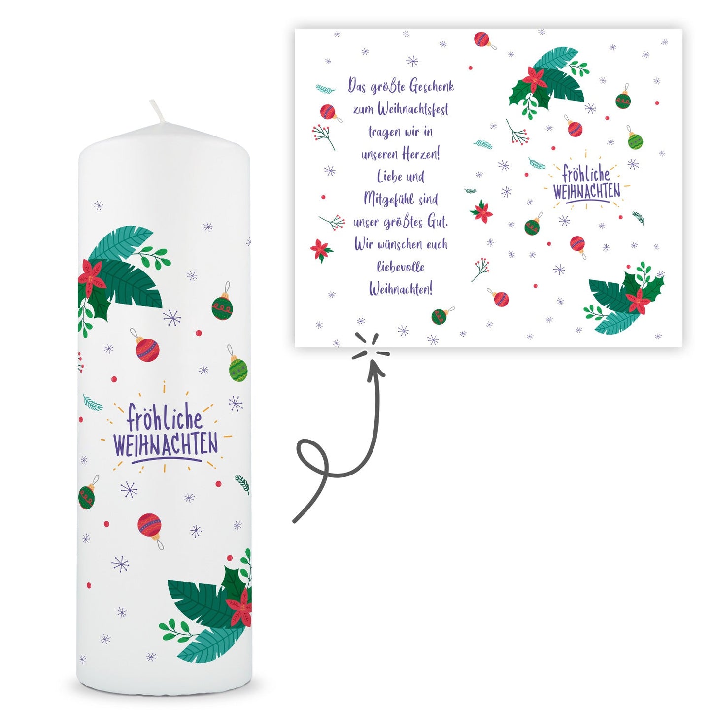 Personalisierte Weihnachtskerze „Christmas Ornament“ – 360-Grad-Produktansicht