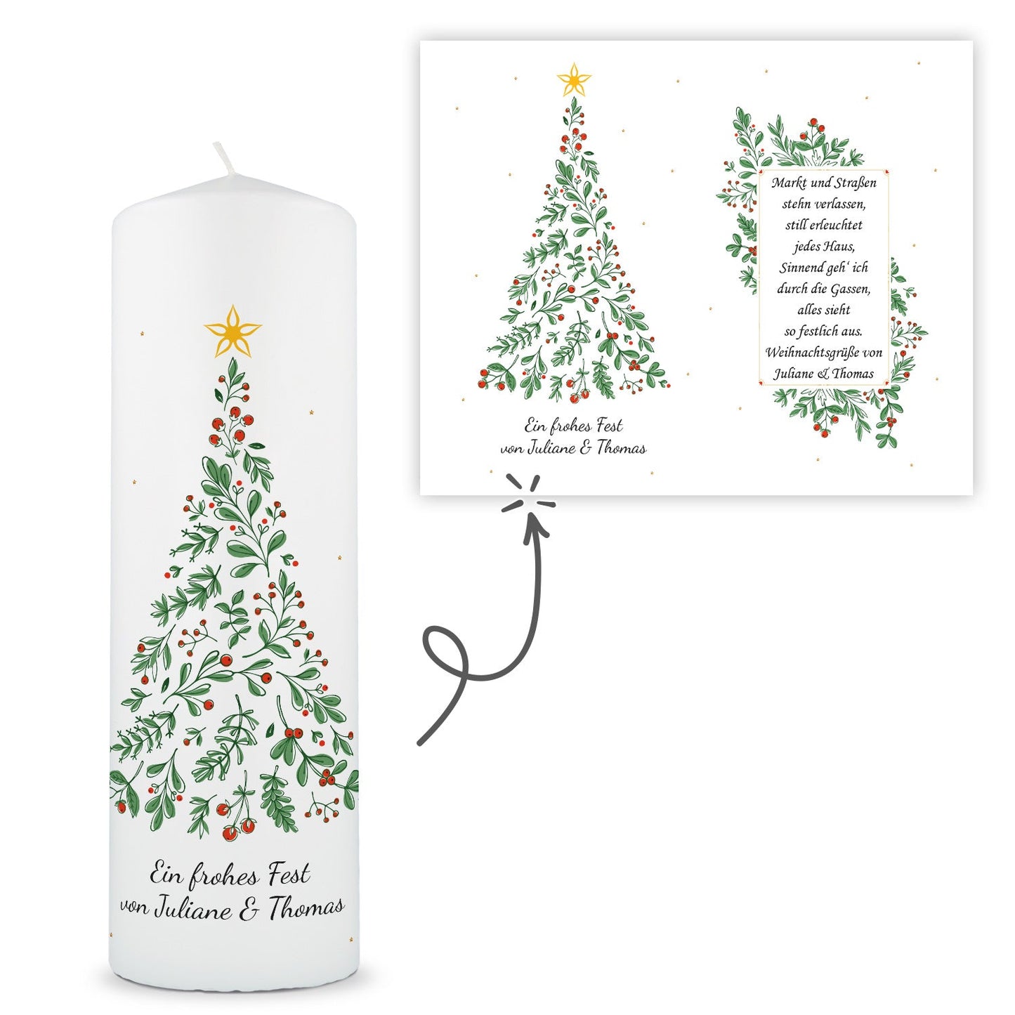 Personalisierte Weihnachtskerze „Tannenbaum“ – Name & Wunschtext