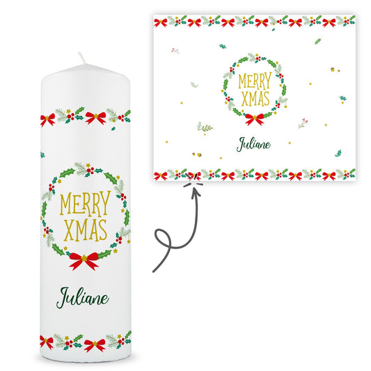 Gepersonaliseerde kerstkaars ‘Classic Merry XMas’ – met naam