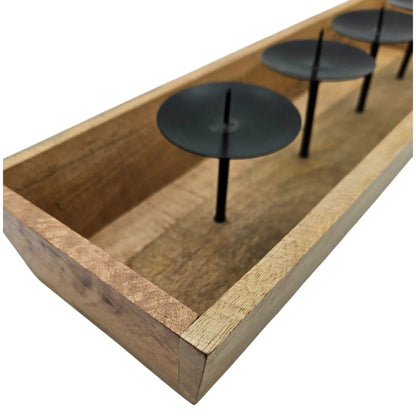 Kerzentablett aus Mangoholz – 53 cm für 4 Kerzen