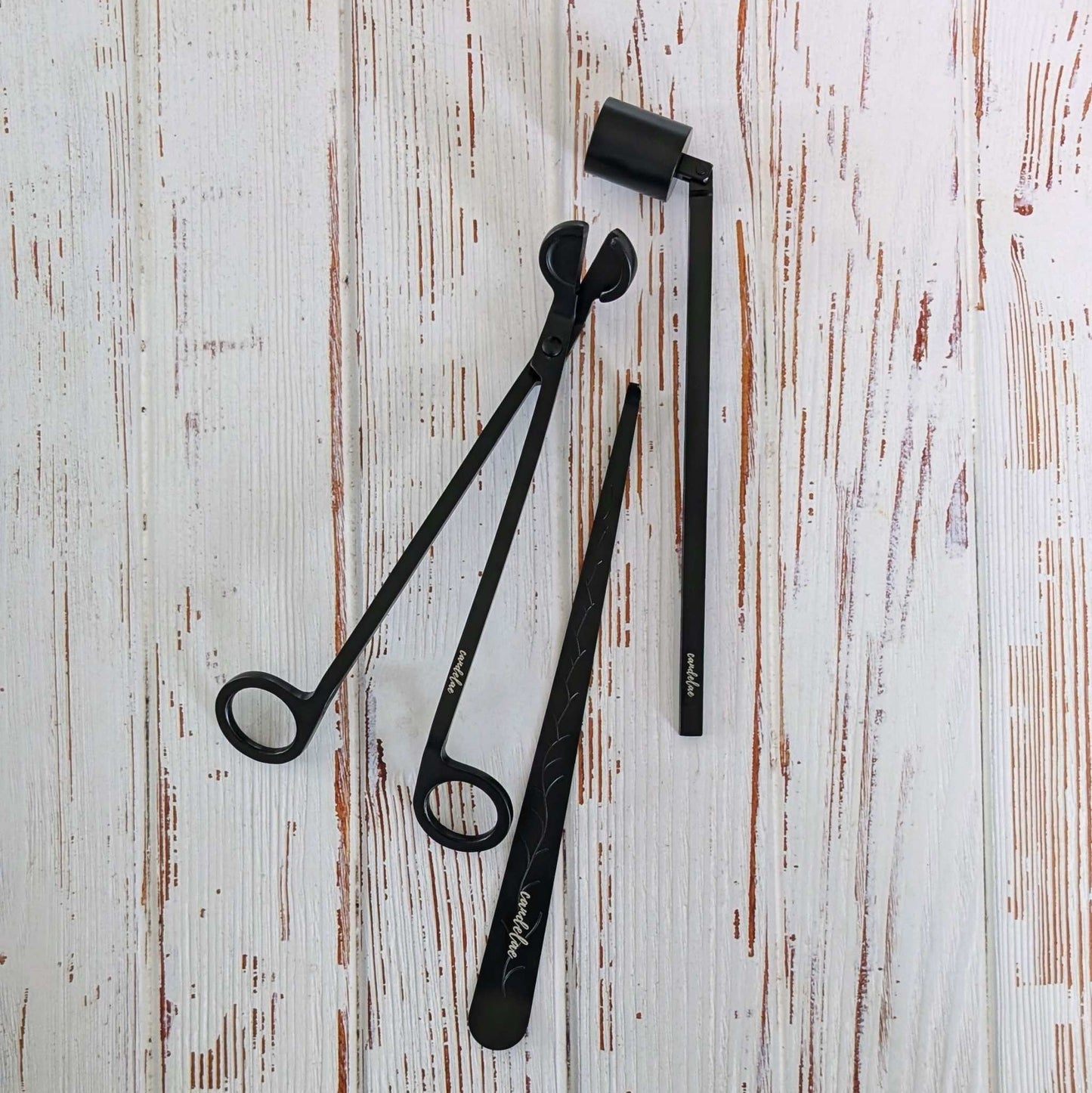 Kerzenpflege-Set zwart – Dochtschere, Kerzenlöscher & Dochtheber voor perfekte Brennergebnisse
