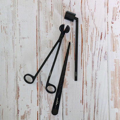 Kerzenpflege-Set zwart – Dochtschere, Kerzenlöscher & Dochtheber voor perfekte Brennergebnisse