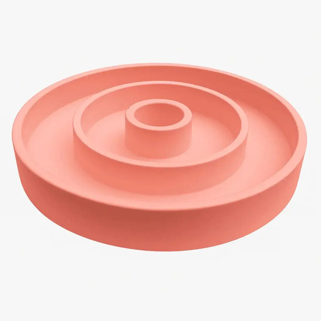 Roter Kerzenteller aus SteinKunstWerk, modern und minimalistisch, ideal für stimmungsvolle Deko und Kerzenlicht