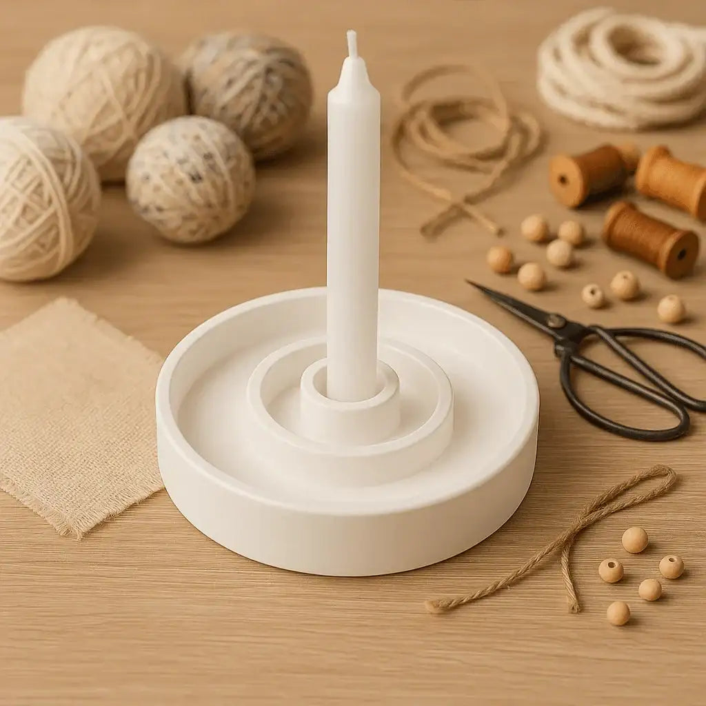 Weißer minimalistischer Kerzenteller aus Stein für stimmungsvolle Deko von SteinKunstWerk