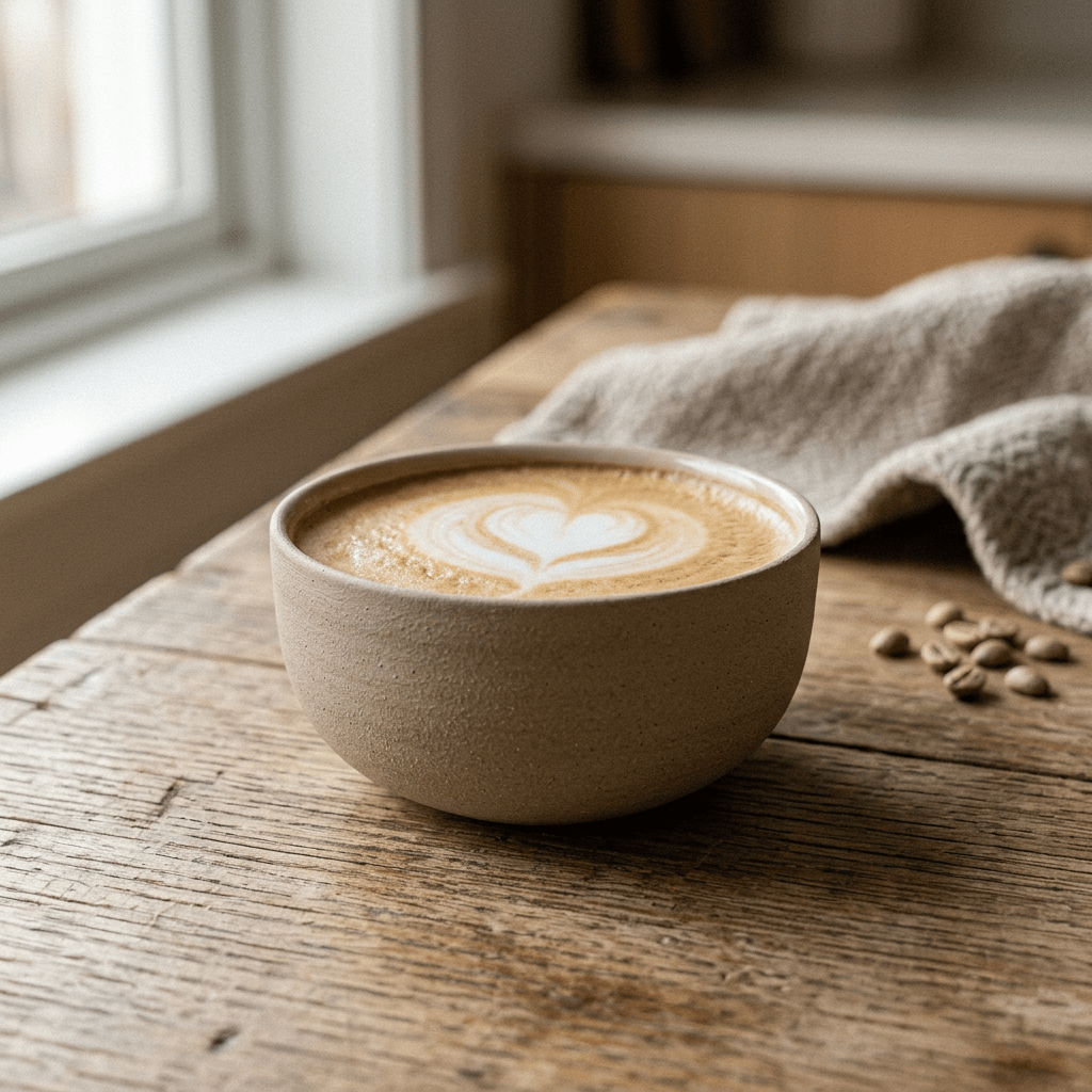 KUMO Cappuccino Beige – Detailansicht der Keramiktasse