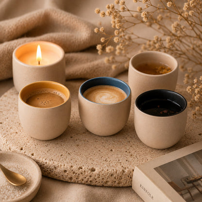 Vier KUMO Espressotassen als handgemachtes Keramik Set für Espresso, Gäste und Coffee Corner