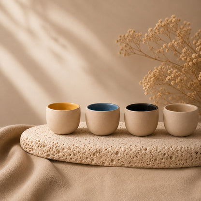 KUMO Espresso Harmony Set mit 4 handgemachten Espressotassen im Japandi-Stil für Coffee Rituals