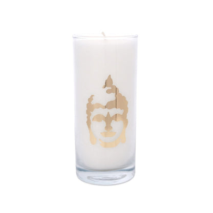 Magische weiße Ritualkerze mit goldenem Symbol – Produktansicht