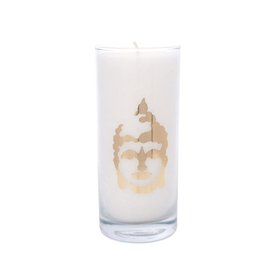 Magische weiße Ritualkerze mit goldenem Symbol – Produktansicht