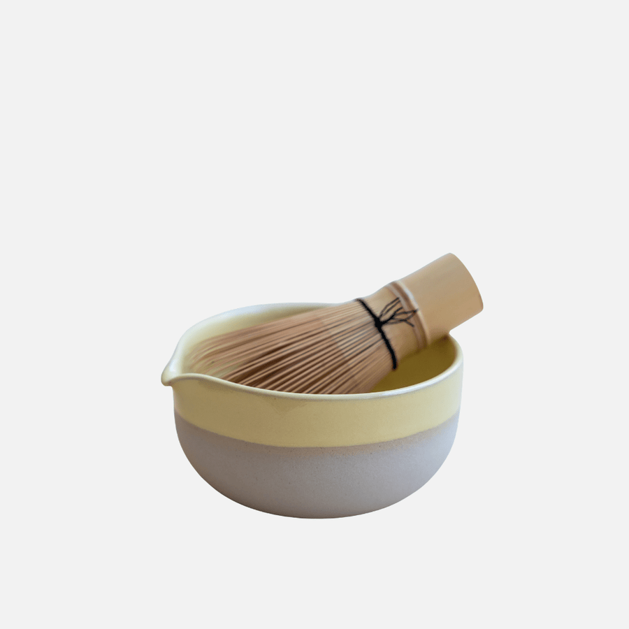 Gelbe Matcha Chawan aus handgemachter Keramik