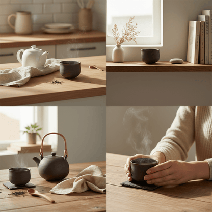 Mura Mura OCHA Grau-Schwarz – Detailansicht der Keramiktasse