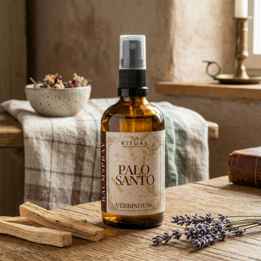 Palo Santo Auraspray als warm-holziger Raumduft ohne Rauch