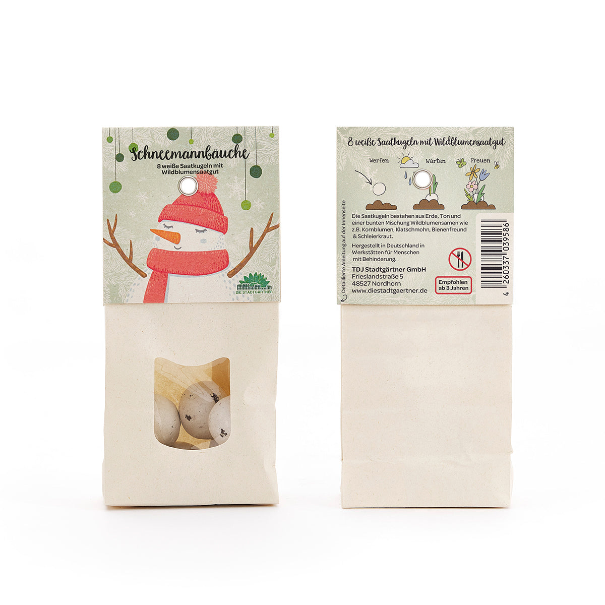 Schneemannbäuche – Weiße Blumenmurmeln zu Weihnachten