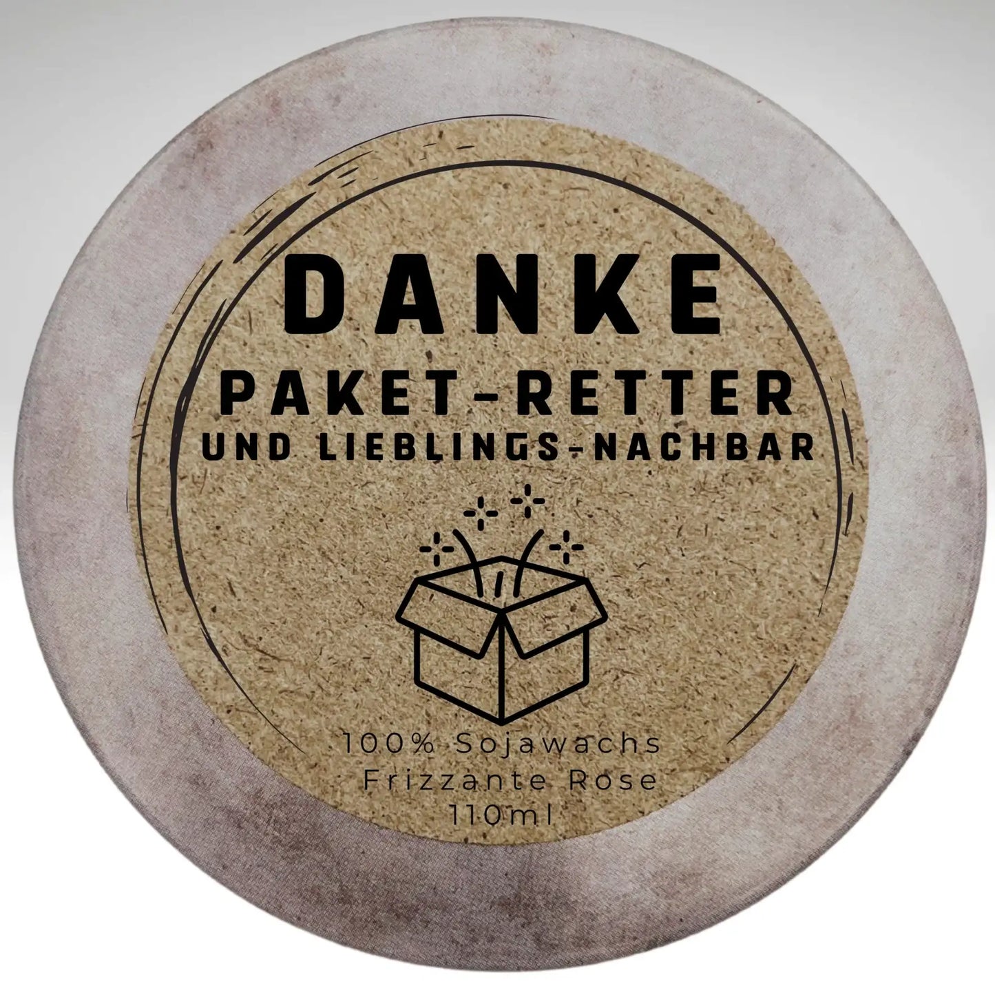 Personalisierte Paket-Retter-Duftkerze in Metalldose