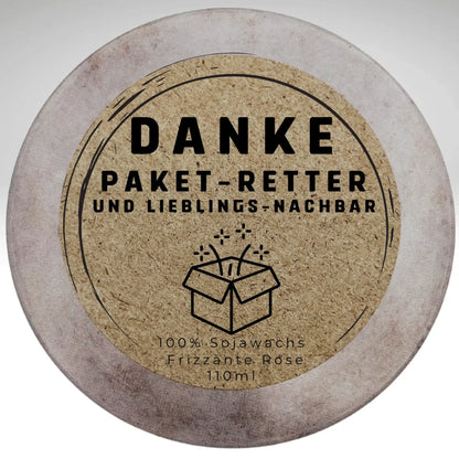 Personalisierte Paket-Retter-Duftkerze in Metalldose
