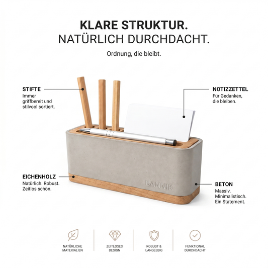 Bannik Design Alesund – Schreibtisch-Organizer aus Beton und Eichenholz, Produktansicht 2