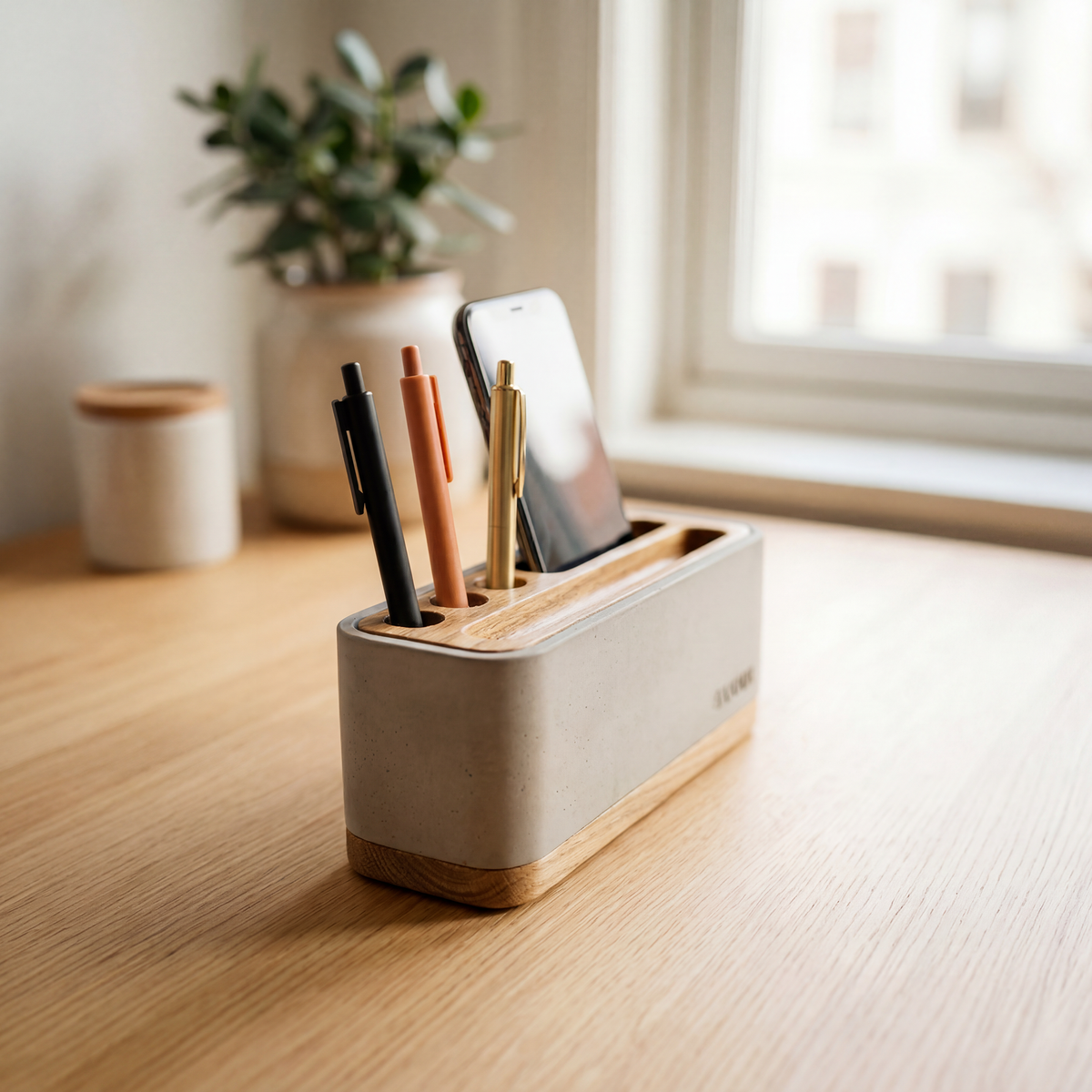 Bannik Design Alesund – Schreibtisch-Organizer aus Beton und Eichenholz, Produktansicht 6