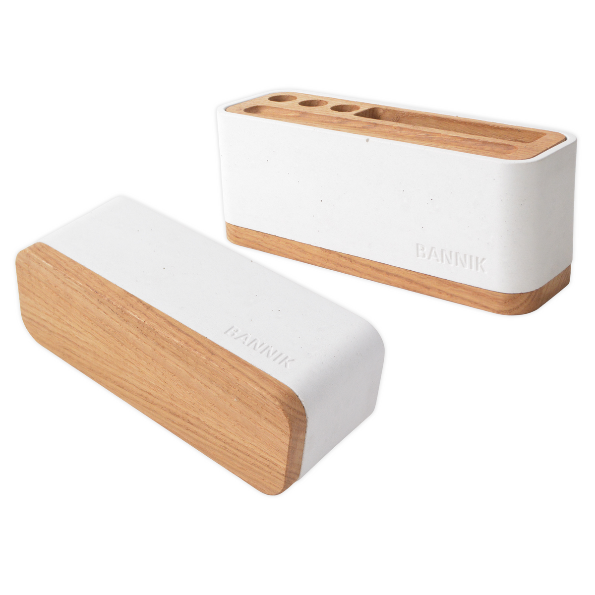 Bannik Design Alesund – Schreibtisch-Organizer aus Beton und Eichenholz, Farbe weiss, Produktansicht 13