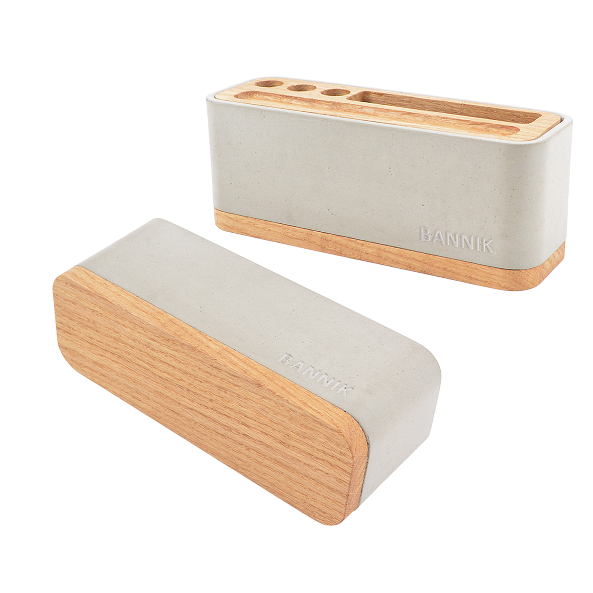 Bannik Design Alesund – Schreibtisch-Organizer aus Beton und Eichenholz, Farbe grau, Produktansicht 15