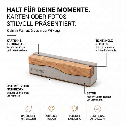Bannik Design Egersund – Foto- und Kartenhalter aus Beton und Eichenholz, Produktansicht 2