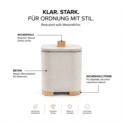 Bannik Design Farsund – Beton-Aufbewahrungsgefäß mit Eichenholzdeckel, Produktansicht 2