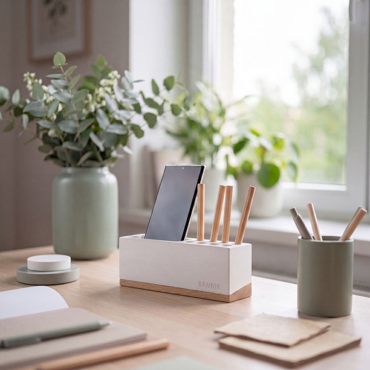 Bannik Design Sandvika – Schreibtisch-Organizer aus Beton und Eichenholz, Produktansicht 3