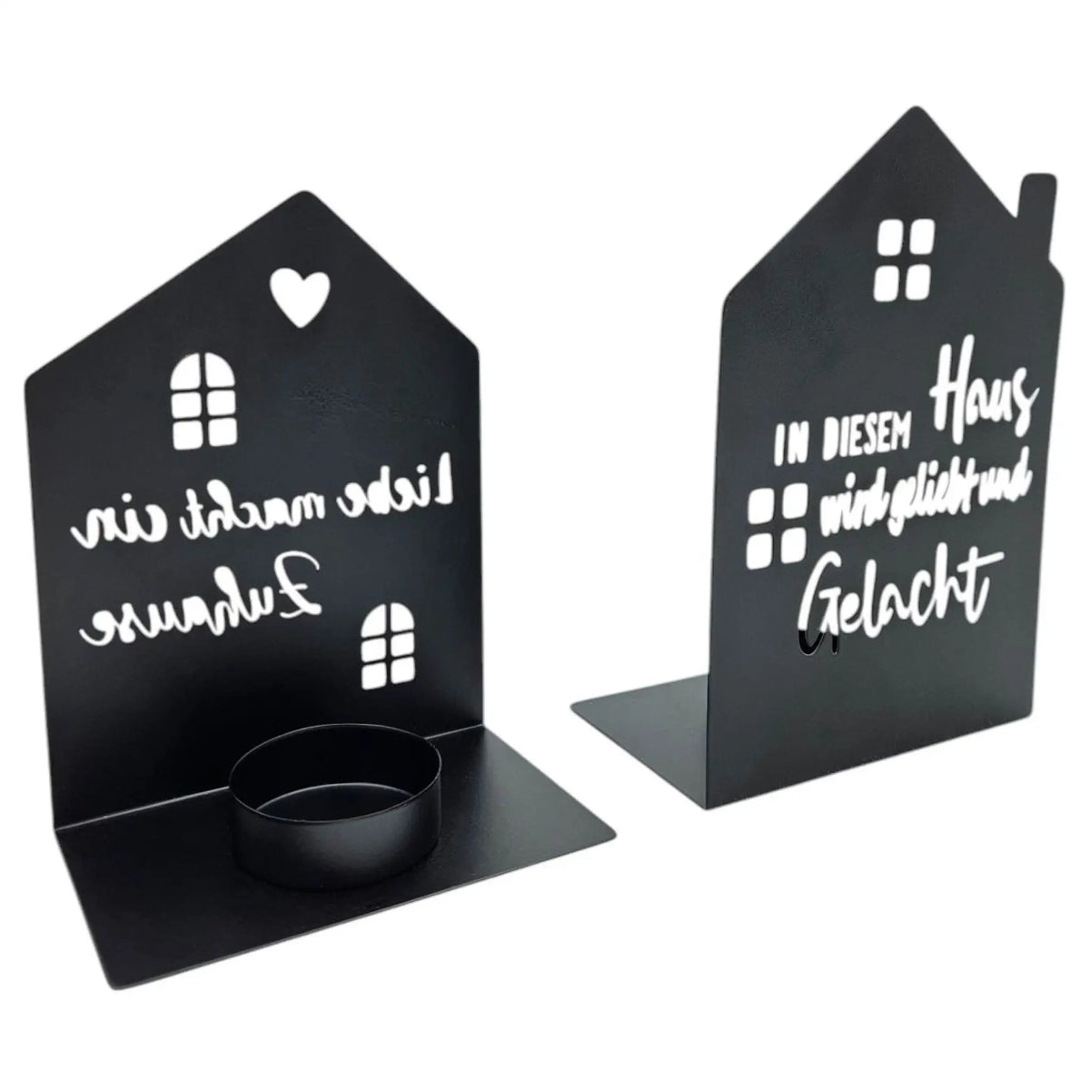 Teelichthalter Haus – 2er-Set aus schwarzem Metall