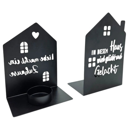 Teelichthalter Haus – 2er-Set aus schwarzem Metall