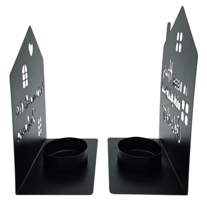 Teelichthalter Haus – 2er-Set aus schwarzem Metall