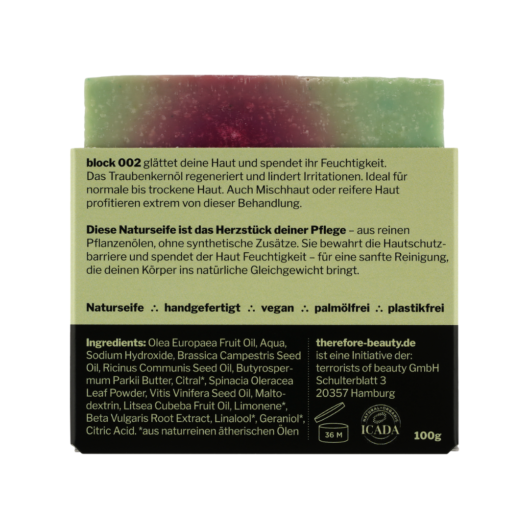 Productfoto: therefore beauty block 002 – druivenpitoliezeep