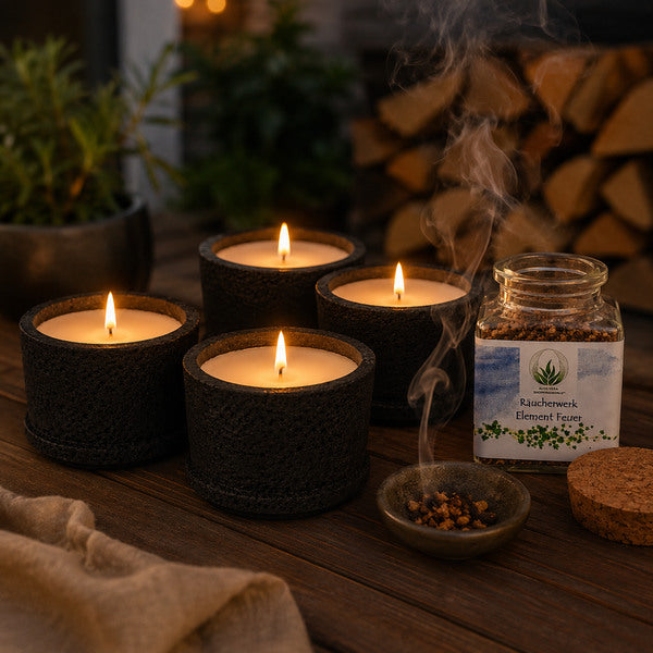 XL Gartenfeuer Bundle Die Glut mit Citronella Kerzen und Räucherwerk Element Feuer für stimmungsvolle Sommerabende im Garten